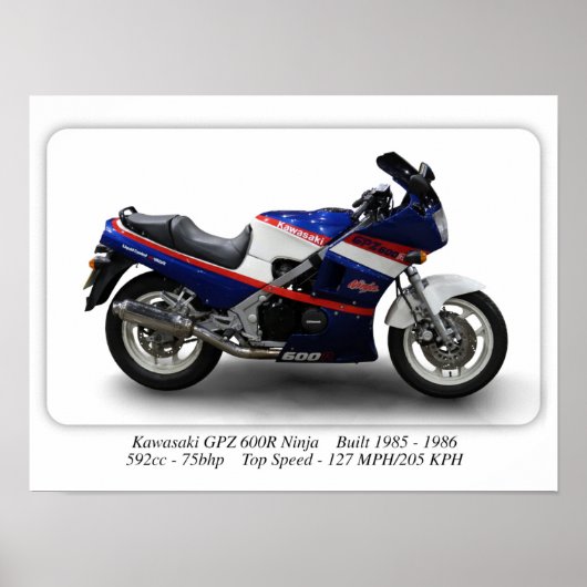 Kawasaki GPZ 600R Ninja Motorrad - A3 Großdruck Poster (Vorne)