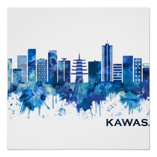Kawasaki Japan Skyline Blue Poster (Vorderseite)