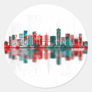 Kawasaki Japan Skyline Runder Aufkleber