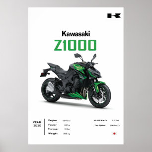 Kawasaki Z1000 Motorradposter – Sportbike-Wanddeko Poster