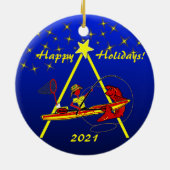 Kayak Angeln Happy Holidays Keramik Ornament (Hinten)