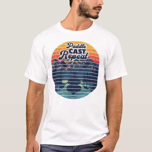 Kayak Angelruder Retro Sonnenuntergang T-Shirt (Vorderseite)