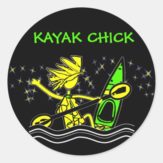 Kayak Chick Fun Round Sticker (Vorderseite)