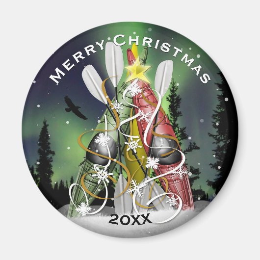 Kayak Christmas Tree Aurora Borealis Magnet (Vorne)