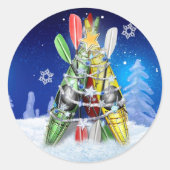 Kayak Christmas Tree Runder Aufkleber (Vorderseite)