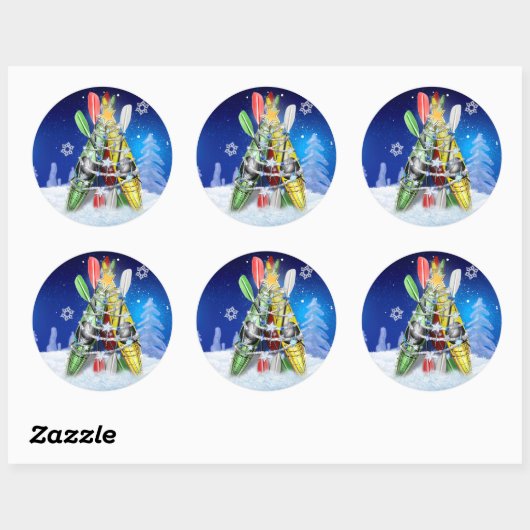 Kayak Christmas Tree Runder Aufkleber (Blatt)