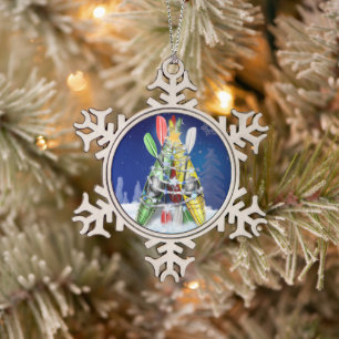 Kayak Christmas Tree Schneeflocken Zinn-Ornament