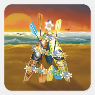 Kayak Christmas Tree - Tropical Quadratischer Aufkleber