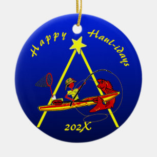 Kayak Fischen Happy Haul-idays! Keramik Ornament