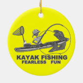 Kayak Fischen Schwarz & Weiß Whimsy Keramikornament (Hinten)