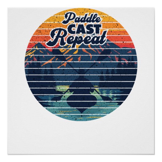 Kayak Fishing Paddle Retro Sunset Poster (Vorderseite)