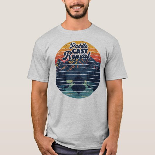 Kayak Fishing Paddle Retro Sunset T-Shirt (Vorderseite)
