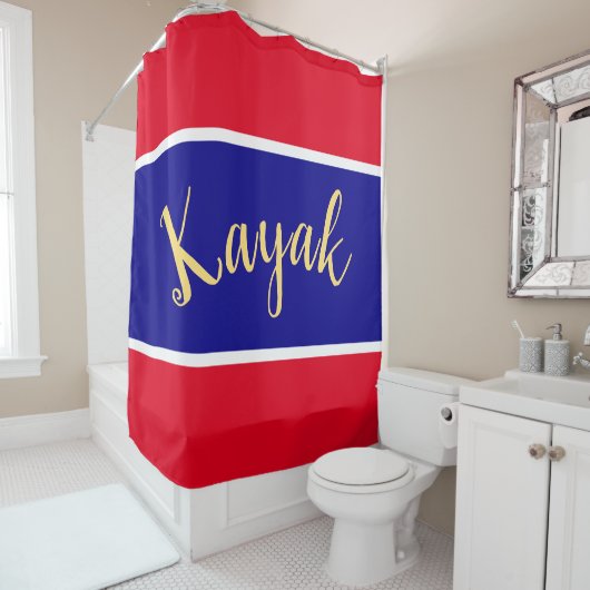 KAYAK Fun Patriotic Bright Red White Blue Streifen Duschvorhang (Beispiel)