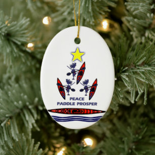 Kayak Holiday Paddle ~ Peace Paddle Prosper Keramik Ornament