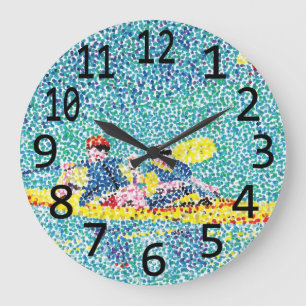 Kayak Kayaking Scene in Pointillism Wall Clocks Große Wanduhr