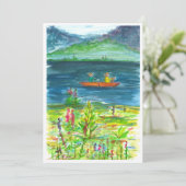 Kayak Mountain Lake Retirement Party Einladung (Stehend Vorderseite)