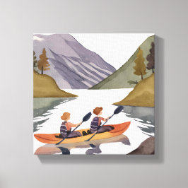 Kayak Ride am See | Bergwelt Wasserfarbe Leinwanddruck