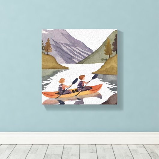 Kayak Ride am See | Bergwelt Wasserfarbe Leinwanddruck (Insitu (Holzboden))