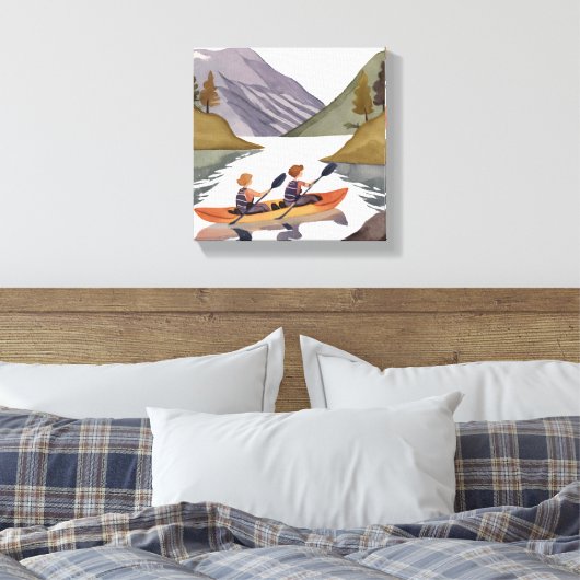 Kayak Ride am See | Bergwelt Wasserfarbe Leinwanddruck (Insitu (Schlafzimmer))