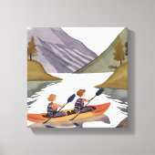 Kayak Ride am See | Bergwelt Wasserfarbe Leinwanddruck (Vorderseite)