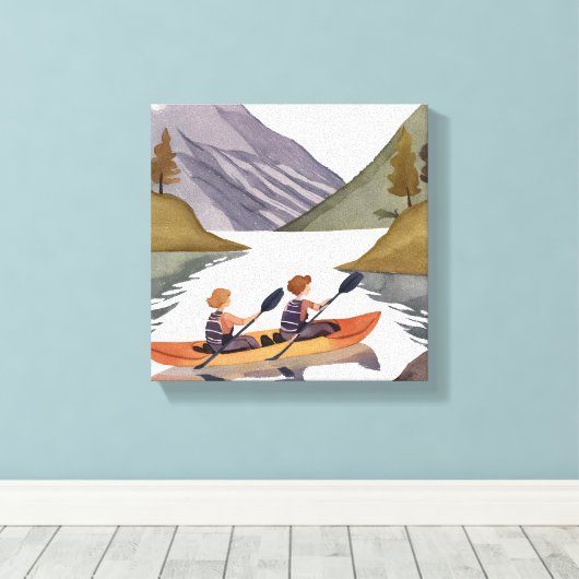 Kayak Ride am See | Bergwelt Wasserfarbe Leinwanddruck (Insitu (Holzboden))