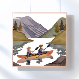Kayak Ride am See | Bergwelt Wasserfarbe Poster