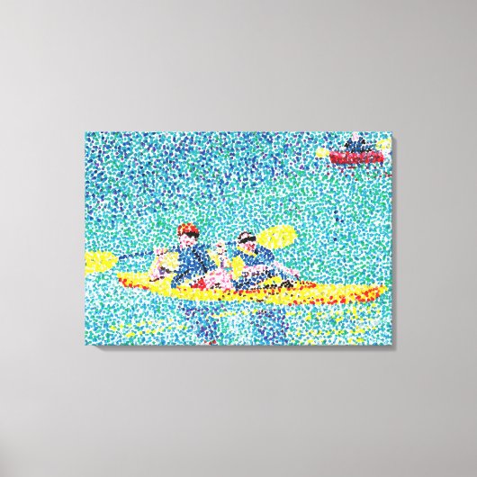 Kayak River Scene in Pointillism, überwölbte Canva Leinwanddruck (Vorderseite)