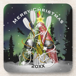 Kayak-Weihnachtsbaum Aurora Borealis Untersetzer