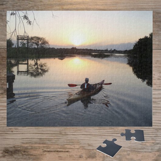 Kayaker on Serene Lake Waters Sunrise Landscape Puzzle