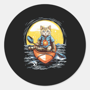 Kayaking Cat Kayaker Kayak Canoe Paddle Canoeing Runder Aufkleber