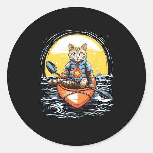 Kayaking Cat Kayaker Kayak Canoe Paddle Canoeing Runder Aufkleber (Vorderseite)