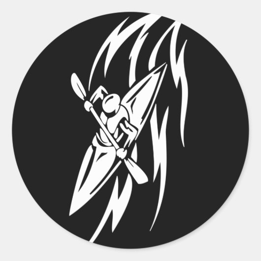 Kayaking Extreme Sport Grafik in Schwarz & Weiß Runder Aufkleber (Vorderseite)