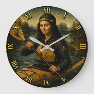 Kayaking Funny Mona Lisa Kayaker Gift Große Wanduhr