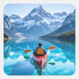  Kayaking in Mountains  Beautiful Nature Quadratischer Aufkleber