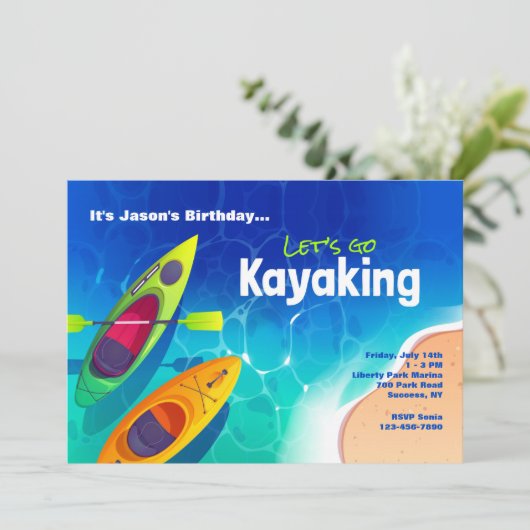 Kayaking Party Einladung (Stehend Vorderseite)