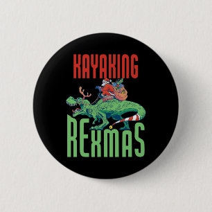 Kayaking Rexmas T-rex Dinosaur Weihnachtsfeiertag Button