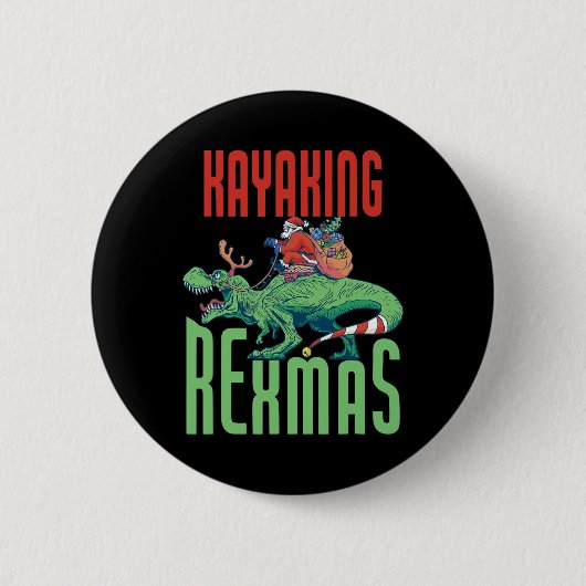Kayaking Rexmas T-rex Dinosaur Weihnachtsfeiertag Button (Vorderseite)