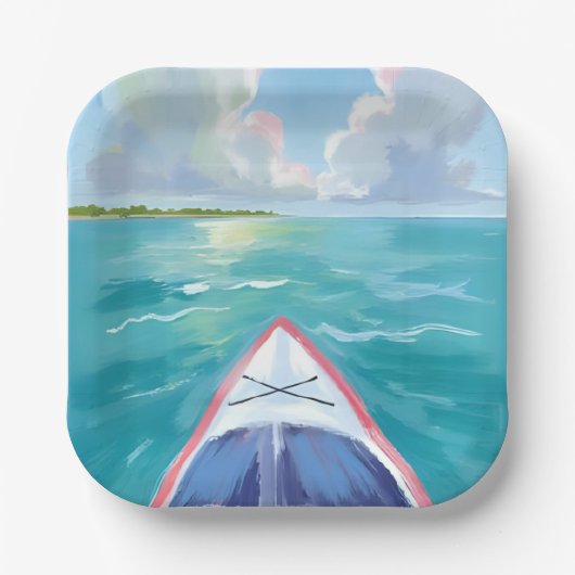 Kayaking Watercolor Painting Lake Pappteller (Vorderseite)