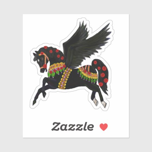 Kayemess Schwarzer Karussell Pegasus Aufkleber (Blatt)
