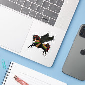 Kayemess Schwarzer Karussell Pegasus Aufkleber (Laptop mit iPhone)