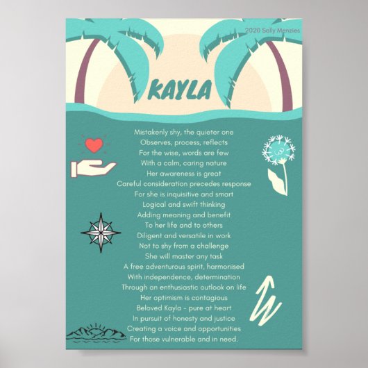"Kayla" Name Gedicht Poster (Vorne)