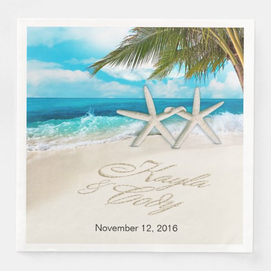 KAYLA Starfish Couple FRAGTE 4 IHRE NAMEN IN SAND Serviette (Vorderseite)