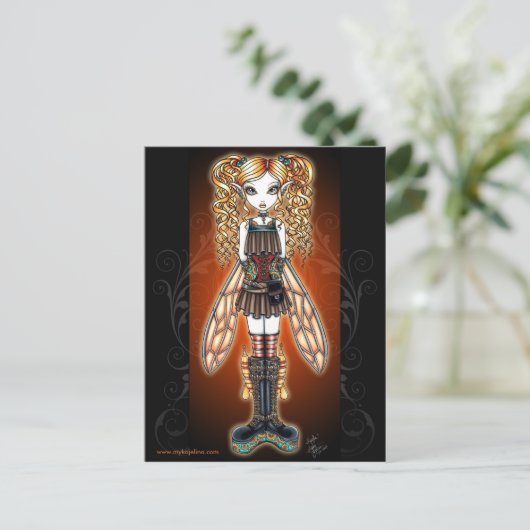 "Kayla" Steampunk Fairy Postcard Postkarte (Stehend Vorderseite)