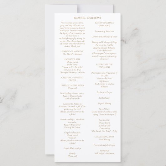 Kayleigh Katholic Wedding Mass Zeremony Program (Rückseite)