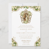 Kayleigh Vintag White Floral Katholic Wedding Einladung (Vorderseite)