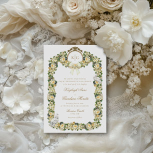 Kayleigh Vintage Gelb Gold Crest Florale Hochzeit Einladung