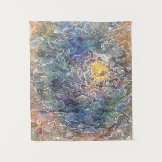 Kayoiji: Moon's Journey Through Ethereal Clouds Wandteppich (Vorderseite)