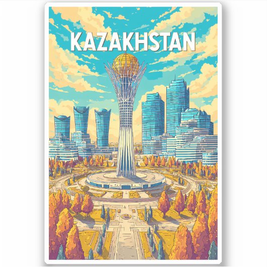 Kazakhstan Illustration Travel Art Vintage Aufkleber (Vorderseite)