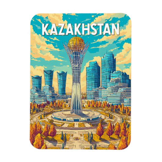 Kazakhstan Illustration Travel Art Vintage Magnet (Vertikal)