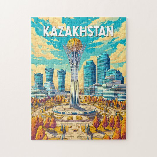 Kazakhstan Illustration Travel Art Vintage Puzzle (Vertikal)